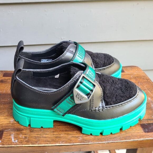 UGG Ashton Plush Emerald Green Black Waterproof Loafers size 7 NWT! - Picture 3 of 13